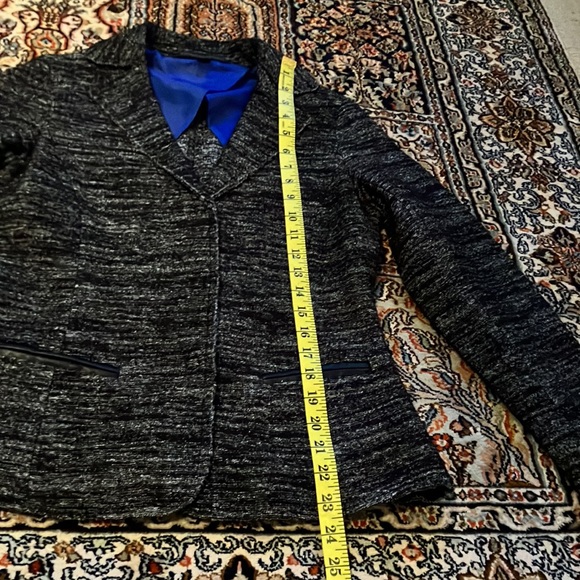 Fabulous black with white lines wool blend jacket with snap front. - Picture 13 of 15